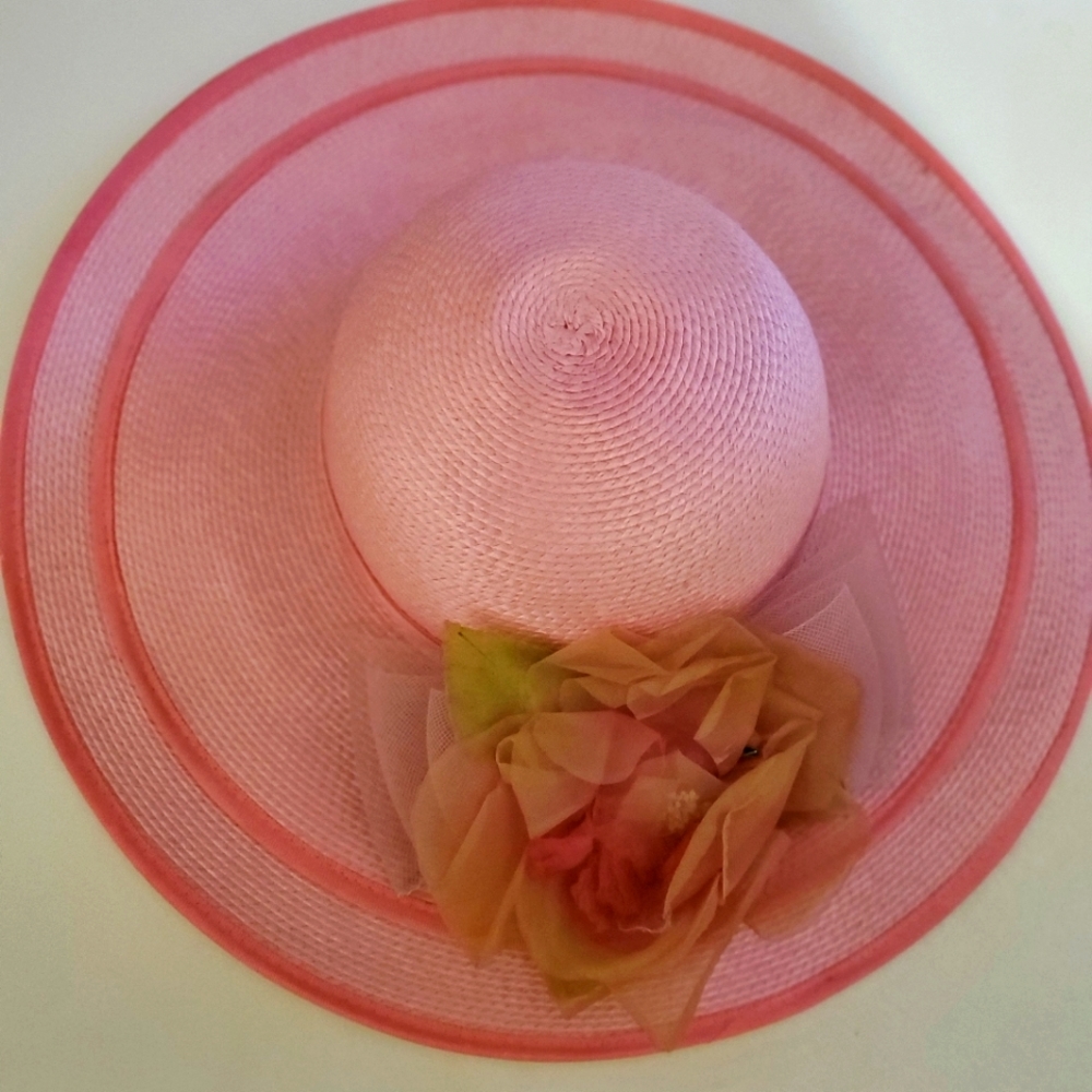 Pink women wide brim straw hat
